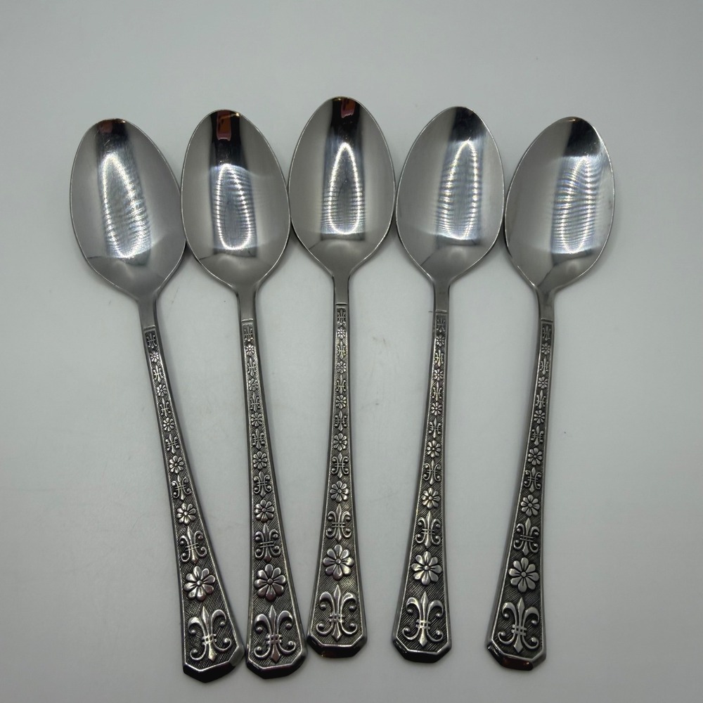 Interpur Stainless Steel Spoons INR2 Fleur De Lis Floral Korea Set of 5 6"